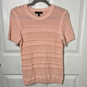 BANANA REPUBLIC POM-POM PeachOpen Knit Top Pink Blush Short Sleeve Sweater Sz S